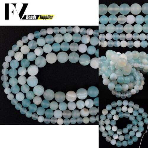 Natural Dull Polish Matte Stone Beads Light Blue Striped Agates Beads For Jewelry Making Needlework Diy Bracelet Charm 6 8 10mm