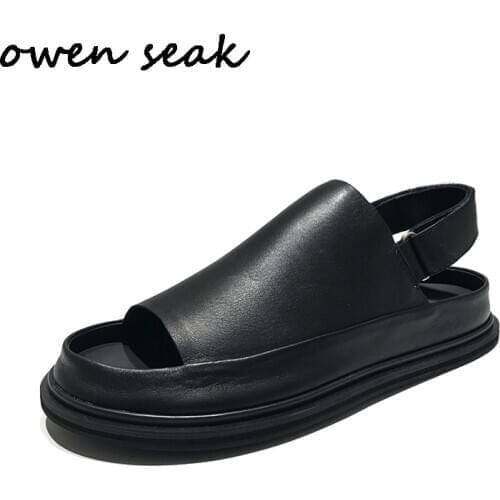 2018 Owen Seak New Men Rome Gladiatus Sandals Shoes Flip Flops Luxury Trainers Leather Men Owen Buckle Strap Sandals Black