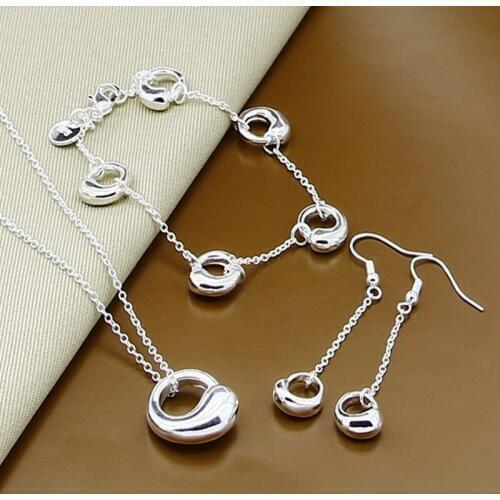 New Design 925 Silver Jewelry Sets Fashion Hollow Round Necklace Earrings Bracelet Set for Woman Men