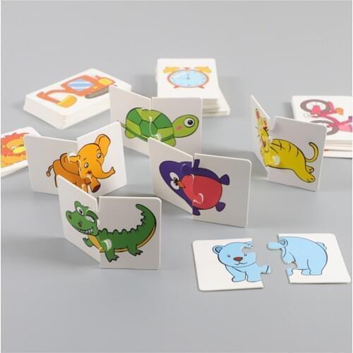 32pcs Baby Cognitive Puzzle Cards Educational FlashCard Matching Game Cartoon Vehicle Animal Fruit Learning Toys for Toddler Kid