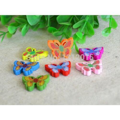 Wholesale 25x20mm 100pcs Multicolor Wooden cute cartoon butterfly Spacer beads Fit Children Handmake DIY Accessory JG-018