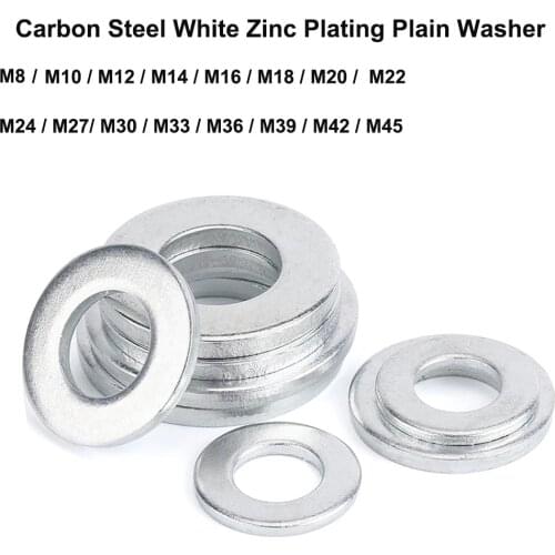 White Zinc Plated Carbon Steel Plain Washer M8 M10 M12 M14 M16 M18 M20 M22 M24 M27 M30 M33 M36 M39 M42 M45