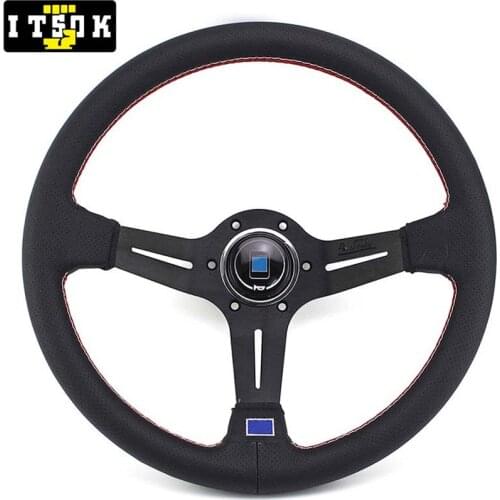 ND Steering Wheel Leather 14inch 350mm Universal JDM Simulated Car Racing Deep Corn Drifting Sport Aluminum Volante With Logo