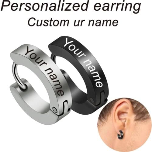 Custom name Earrings Engraved With Your Name Punk Ear Stud Men Women Unisex Stainless steel Titanium Stud Earrings