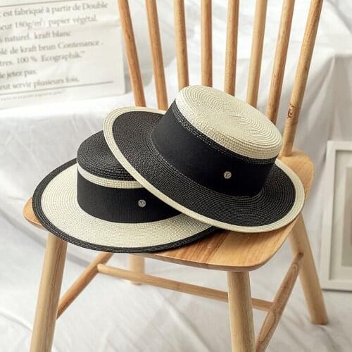 Summer Female Sun Hats Visor Hat Big Brim Folding Elegant Flat Top Straw Hat Casual Beach Cap For Women UV Protection Hat