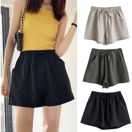 High Waist Thin Cotton Linen Shorts Women Summer Comfortable Loose Drawstring Shorts Korean style Wide Leg Shorts OL Casual