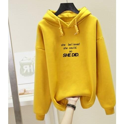 Korean Style She Believed She Could,so She Did. Letter Print Oversize Hoodie Women Harajuku Casual Ladies Sweatshirt Pullover