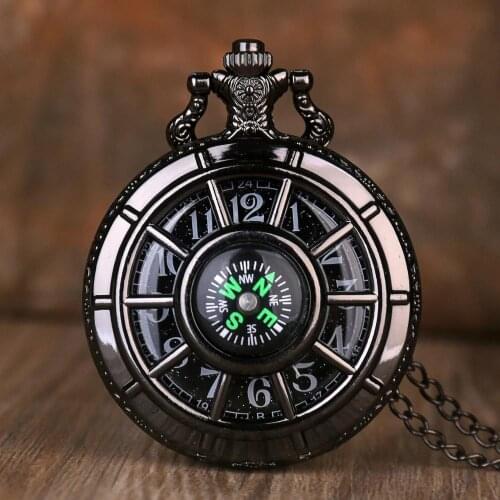 Vintage Creative Hollow Compass Design Pocket Watch Starry Round Dial Pendant Clock Retro Men Women Fob Pocket watch with chain