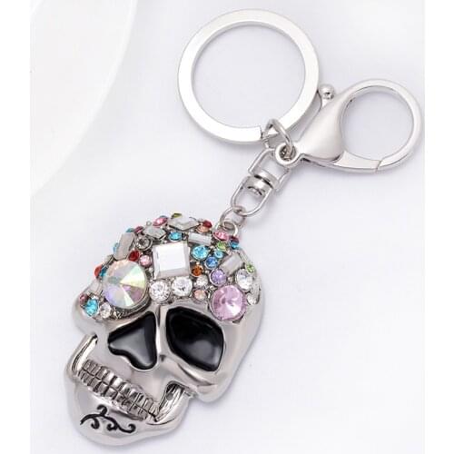 Vintage Cartoon Funny Crystal Skull Head Keychain Fashion Punk Car Bag Key Pendant For Men Women Jewelry Cool Metal Keyring Gift