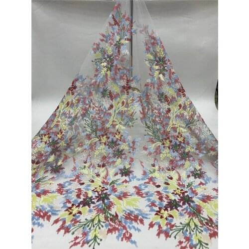 High-quality French tulle lace, exquisite and colorful leaf flower sequin embroidery, Nigerian style lace fabric