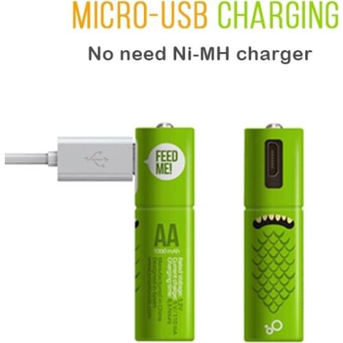 Loadable AA Batteries Ni-MH 1.2V, GTF, New, USB, 1.2V, Rechargeable, for Remote Control, Mouse, Electronic Device