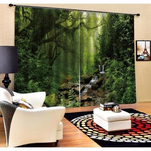 Green forest curtains 3D Curtain Printing Blockout Polyester Photo Drapes Fabric For Room