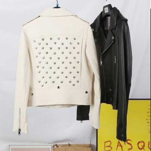 100% Real Sheepskin Genuine Women Coats Natural Sheepskin Genuine Leather Short Jacket Soft Love Rivet Decoration