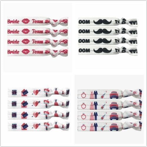 10 Colors 40pcs Bride Diamond Ring Wedding Car Dress Prints Elastic Knotted Hair Tie Bracelet Bangle Ponytail Hair Accessories