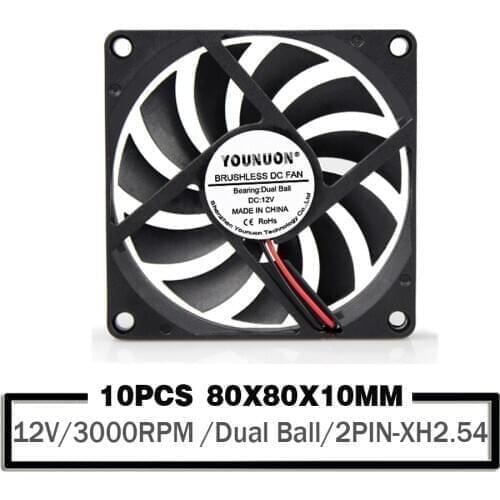 10 Pieces Ball Bearing 12V 80mm 8010 Cooling Fan 80x80x10MM Cooler Fan Industry Cooler 3000RPM 2PIN