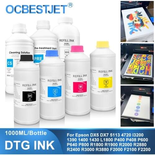 1000ML DTG Ink Textile InK Garment Ink For Epson DX5 DX7 R330 1390 1400 R1900 R2000 F2000 F2100 (BK C M Y White Pretreatment)