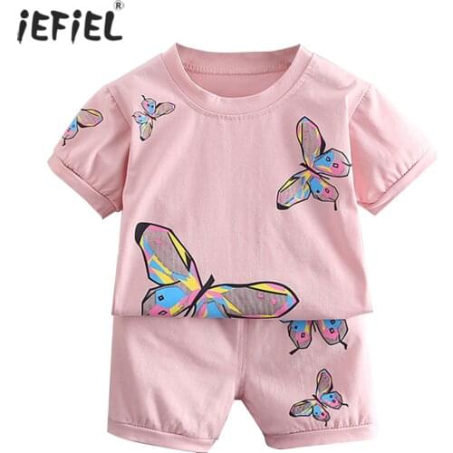 2021 Summer New Cotton Baby Clothes Set Boys Girl Cute Butterfly Print T-Shirt Tops + Shorts 2pcs Kids Children Clothing Suit
