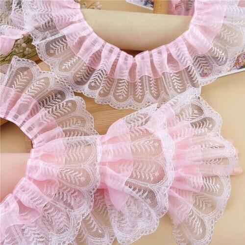 4Meters/lot 8 cm wide pink black double layer three-dimensional lace band dress skirt cuffs pet lace accessories X630