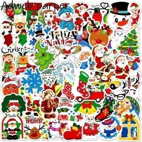 50pcs/set Merry Christmas Stickers Gifts For Kids Santa Claus Decal Toy Luggage Motorcycle And Luggage Cartoon Sticker