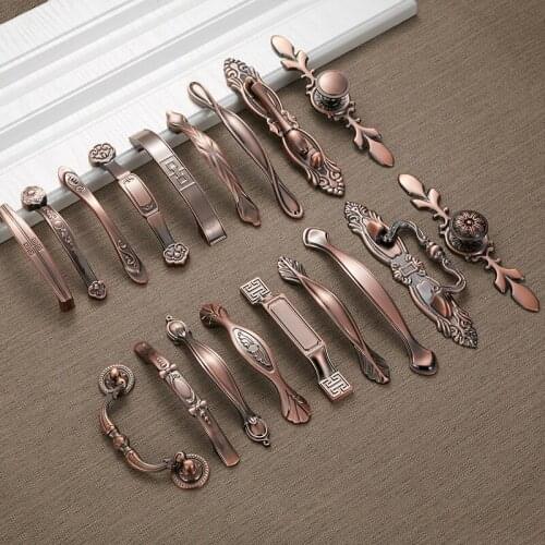 Antique handle drawer wardrobe cupboard door thickened zinc alloy bronze European-style red antique furniture handmade