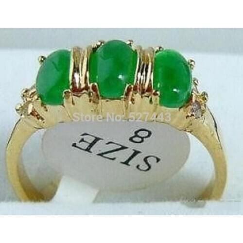 Free Shipping green 3 Bead Ring size: 8