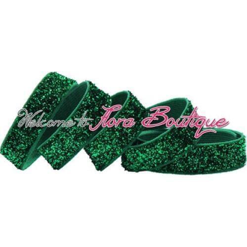 3/8" 10mm glitter elastic ribbon in green color, 250 yards per lot