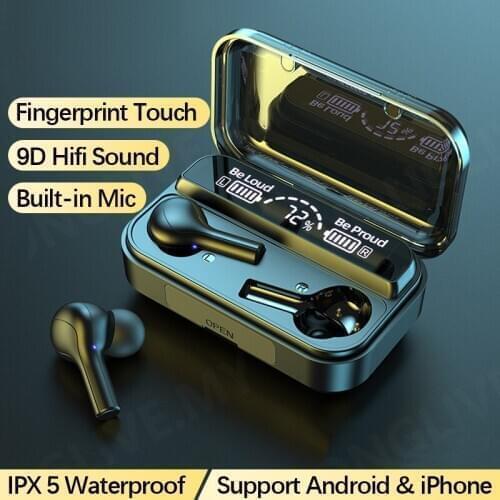 Bluetooth Earphone TWS Headset Wireless Earphone Earbuds 9D Mega Bass sound Fingerprint Touch control Bluetooth Earphone