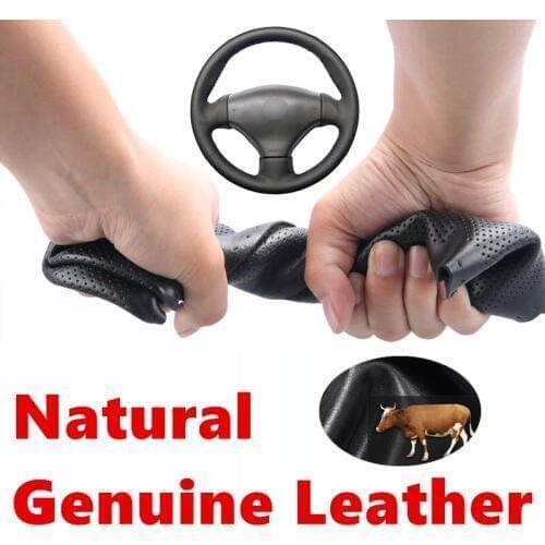 Car Steering Wheel Covers Genuine Calfskin Leather Hand stitched Black Wrap for Peugeot 206 1998-2005 206 SW 2003-2005 206