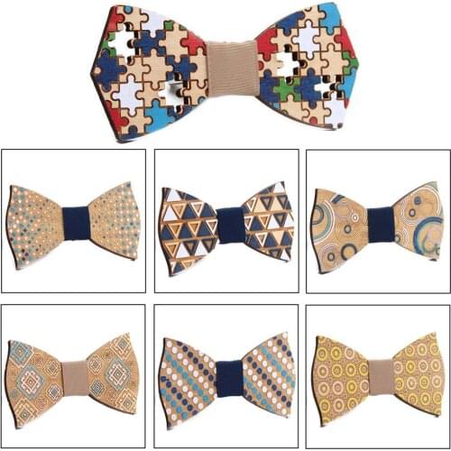 Hand Painted Puzzle Bow Tie Wood Bow Tie Color Hand Painted Wood Bow Tie European and American Bow Tie Mens Bow Tie