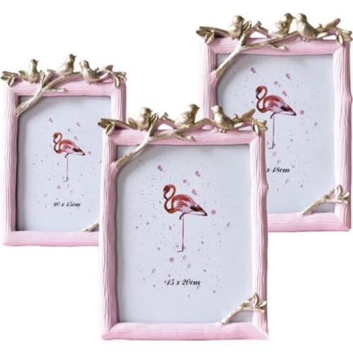 Nordic Style Picture Frame Gold Bird Pink Frame for Photo Decor 6inch 7inch 8inch Creative Desktop Stand Ornaments Friend Gift