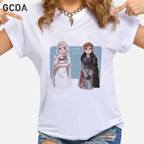 Summer T-shirt Women Frozen GOT Elsa and Anna Printed T shirt Funny Top Tee Fashion Female Tshirt Harajuku Aesthetic Girls Shirt