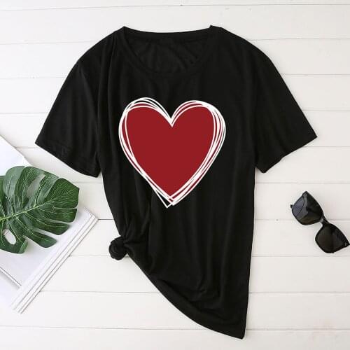 Heart print T Shirt Women Fashion Tops Shirts Short Sleeve Round Nack T-Shirts Leisure couple Top Tee Casual Ladies