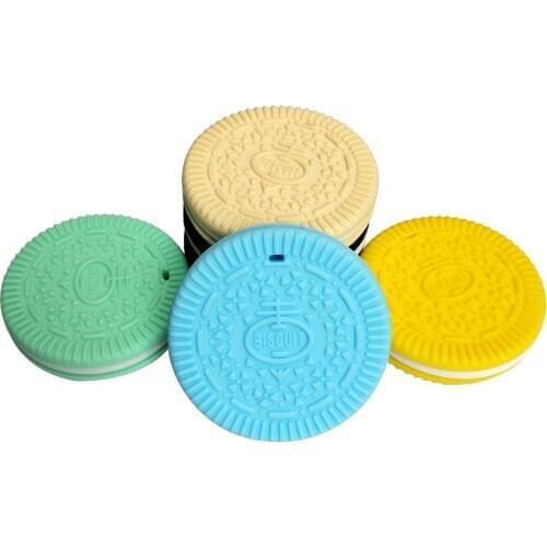 Joepada 2pcs Baby Teething Toys Cartoon Biscuits Silicone Teether Pendant Necklace Accessories Infant Chew Toy Baby Shower Gifts