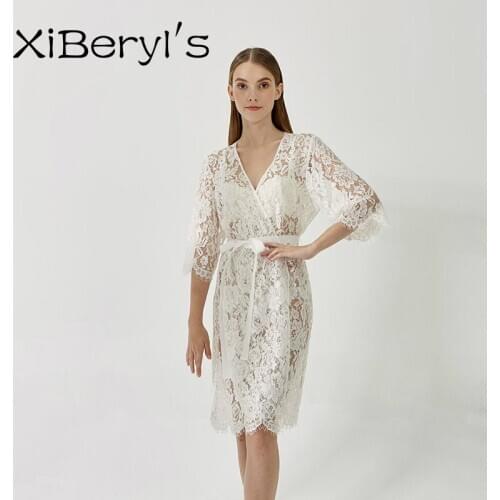 XiBeryls Beautiful Full Flower France Lace Bride Honnymoon Robe For Wedding Patry
