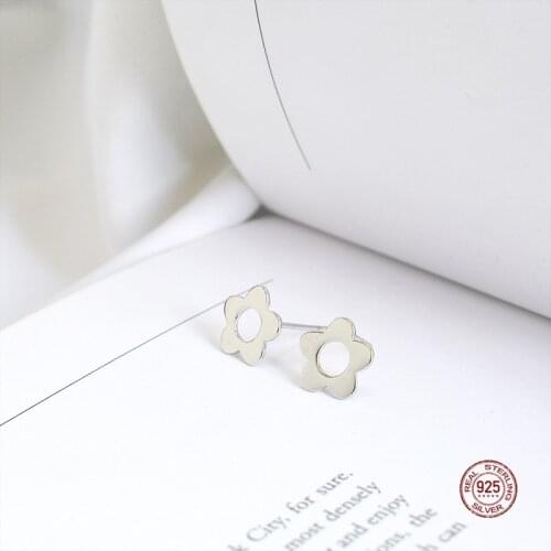 LKO Simplicity Fashion S925 Sterling Silver Mini Plum Blossom Stud Earrings Female Earrings Trend Jewelry For Women