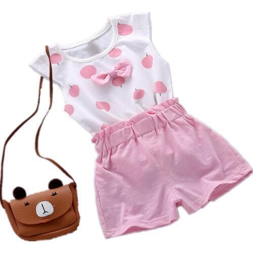 Sweet toddler girl clothes sets childrens summer suit newborn bow vest + kids shorts baby girls lovely Dot suit