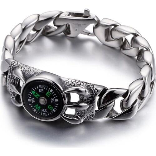 Mens personality hipsters Europe and America retro fashion compass creative outdoor bracelet