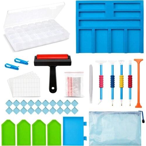 62 Pcs 5D Diamond Painting Kits with Drill Tray Organizer, Diamond Painting Pens, Storage Box, Roller- DIY Cross Stitch