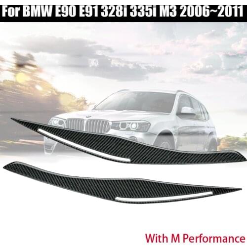 Car Headlights Eyelid Trim Cover for BMW E90/E91 328i 335i 2006-2011 Carbon Fiber Headlight Eyelid Eyebrow Cover Auto Trim Cover