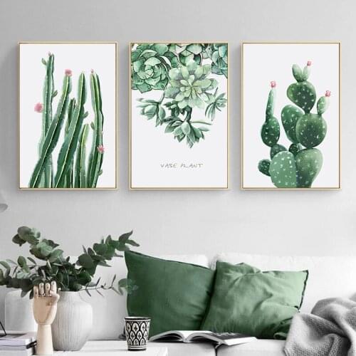 Green Plant Leaf Cactus Modern Canvas Art Print Wall Painting Home Decor Nordic Poster Decorative Wall Pictures for Living Room