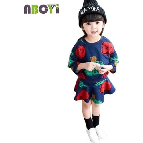 Autumn New Baby Girl Sets Children Clothing Brand Cotton Print Long Sleeve Kids Shirt Tops + Tutu Skirt 2pcs Girls Clothing Sets