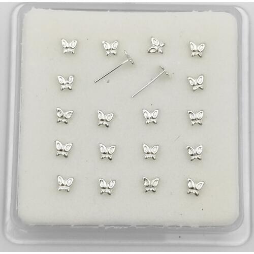 20pcs/Pack 925 Sterling Silver Nose Pin Stud Butterfly Shape Nostril Piercings Jewelry 24G