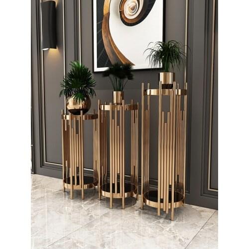 Zq Stainless Steel Flower Stand Indoor Living Room Floor Marble Flower Rack Decoration Nordic