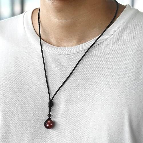 Pendant Necklace for Men Women Natural Red Black Tiger Eye Stone Lucky Blessing Healing Stone Charm Adjustable Necklace LON11