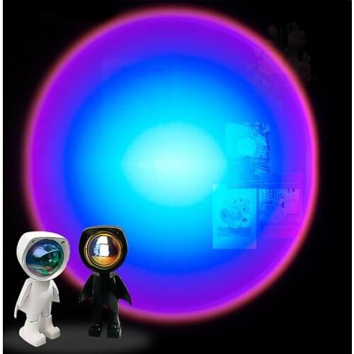 Robot 360° Rotatable Sunset Night Light USB Charge Projection Lamp Led Rainbow Table stand for home Bar Atmosphere Lighting 2021