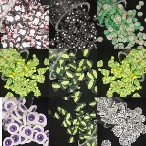 Halloween Christmas Tree Penguin Ouija Magic Wizard Hat eyes Shape Polymer Clay Slices Sprinkles for Slimes filling Phone DIY