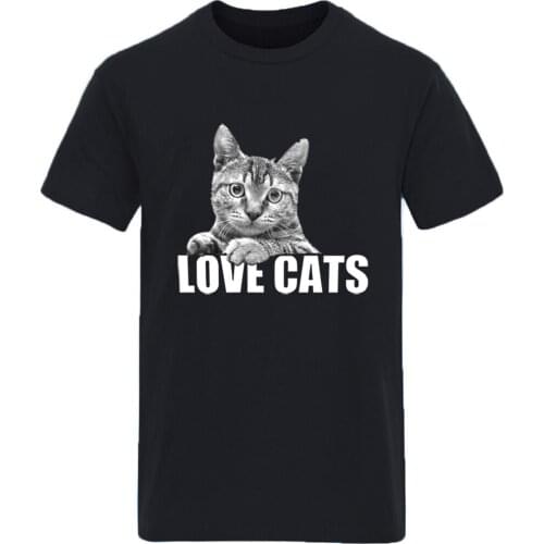 Love Cat Print Round Neck Oversize T-shirt For Man Fashion Streetwear Brand Clothing Tops Hip Hop Casual 2020 Graphic Camisetas
