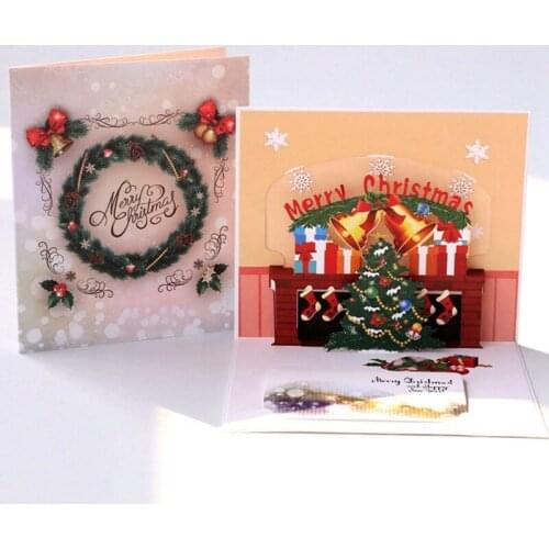 Merry Gift Up Card 3D Cards Christmas Greeting Tree White Festival