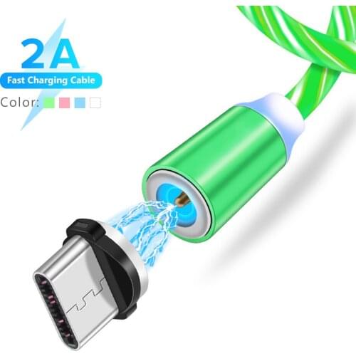 5v 2A Fast Charging USB C Cord 1m Magnetic Flowing LED Type C Charger Cable For Samsung Huawei Mate Honor Xiaomi Redmi