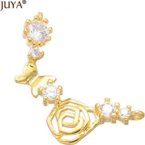 High Quality Copper CZ rhinestone crystal flower Charm 2 hole pendant connectors for diy making Bracelet Necklace components